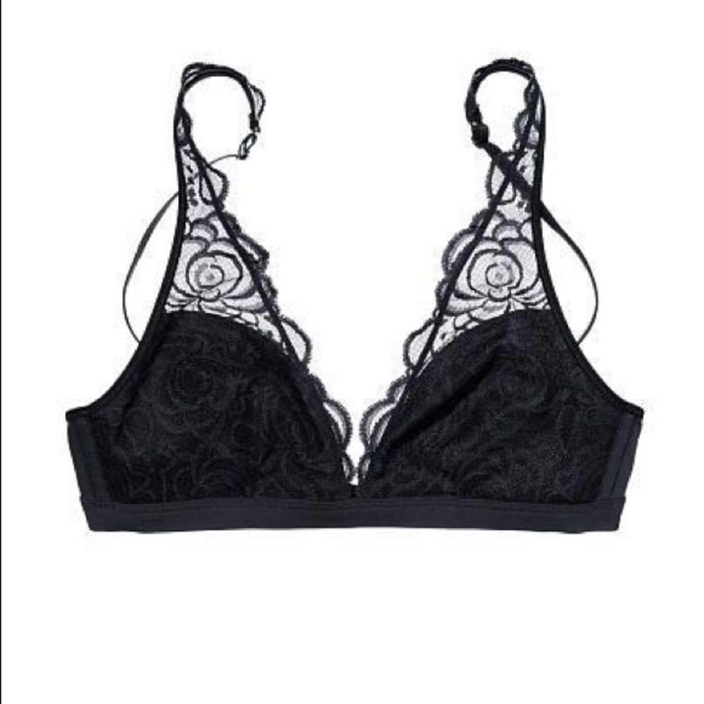 VS PINK black rose lace plunge bralette